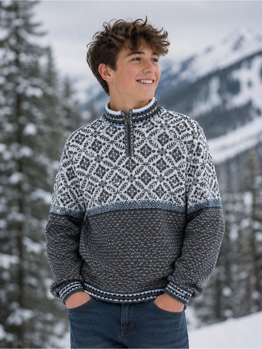 NWT Hanna Andersson Nordic Fair Isle Quarter-Zip Sweater – Size 150